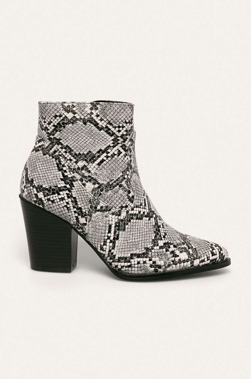 Botine gri snake Haily’s din material sintetic cu toc gros